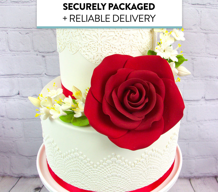 Jumbo Rose Sugar Cake Flowers by Global Sugar Art, Red