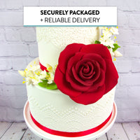 Jumbo Rose Sugar Cake Flowers by Global Sugar Art, Red
