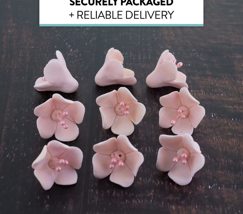 Global Sugar Art Blossom Sugar Cake Flowers with Pearl Stamens, Pink, by Chef Alan Tetreault