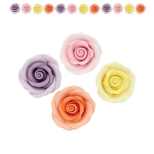 Premium Roses for Decorating Cakes and Cupcakes, by Global Sugar Art, Medium, Lavender Pink Yellow Peach