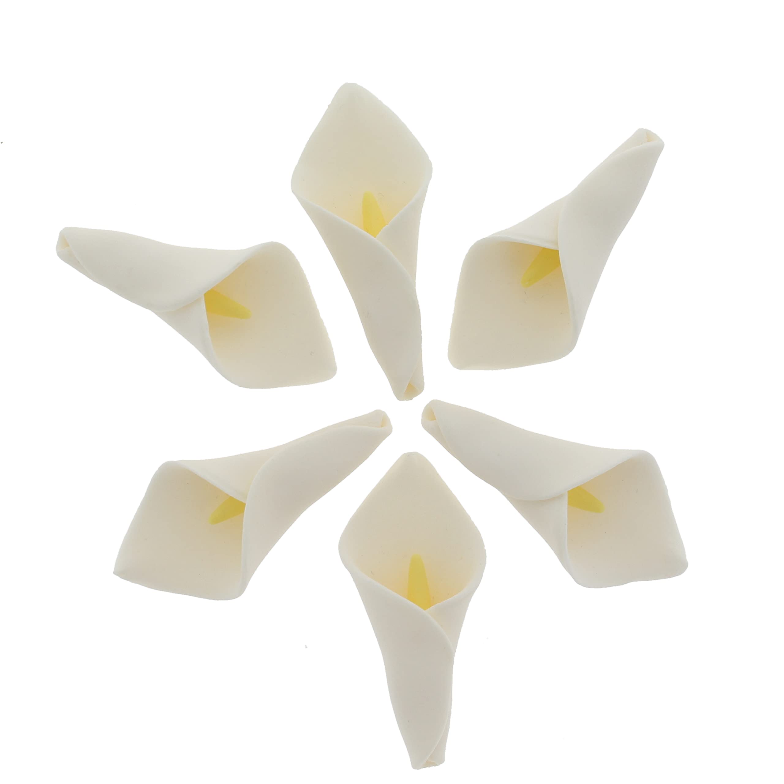 Calla Lily Sugar Cake Flowers by Global Sugar Art, White with Yellow, Unwired, Medium, 18 Count