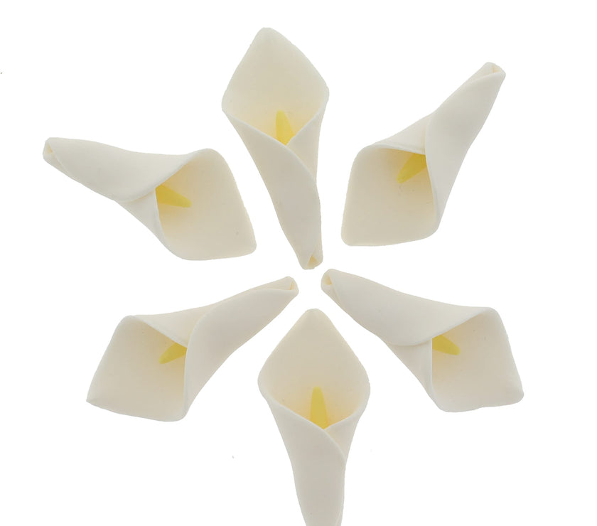 Calla Lily Sugar Cake Flowers by Global Sugar Art, White with Yellow, Unwired, Medium, 18 Count