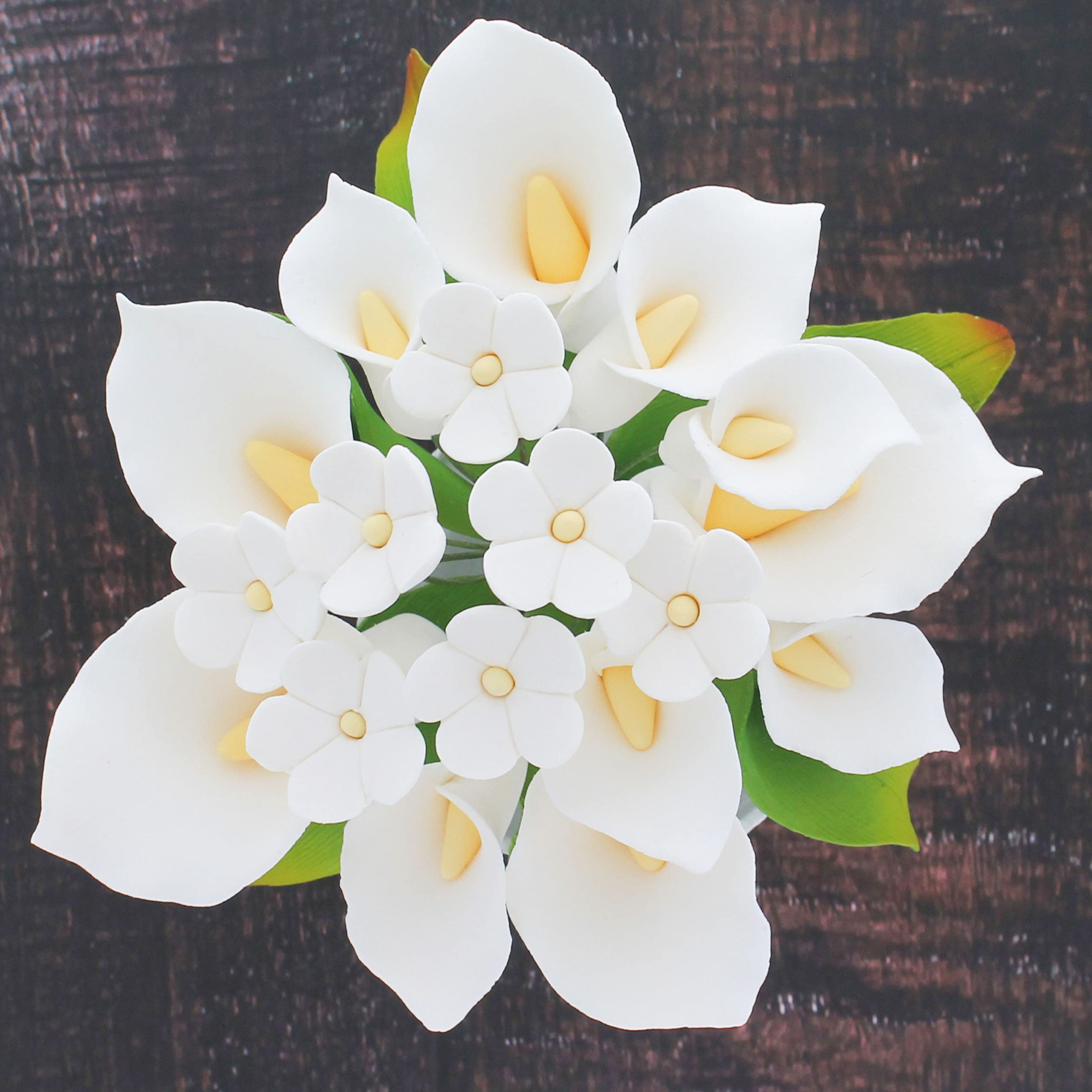 Wedding Cake Topper, White Calla Lily and Blossom Bouquet, by Global Sugar Art