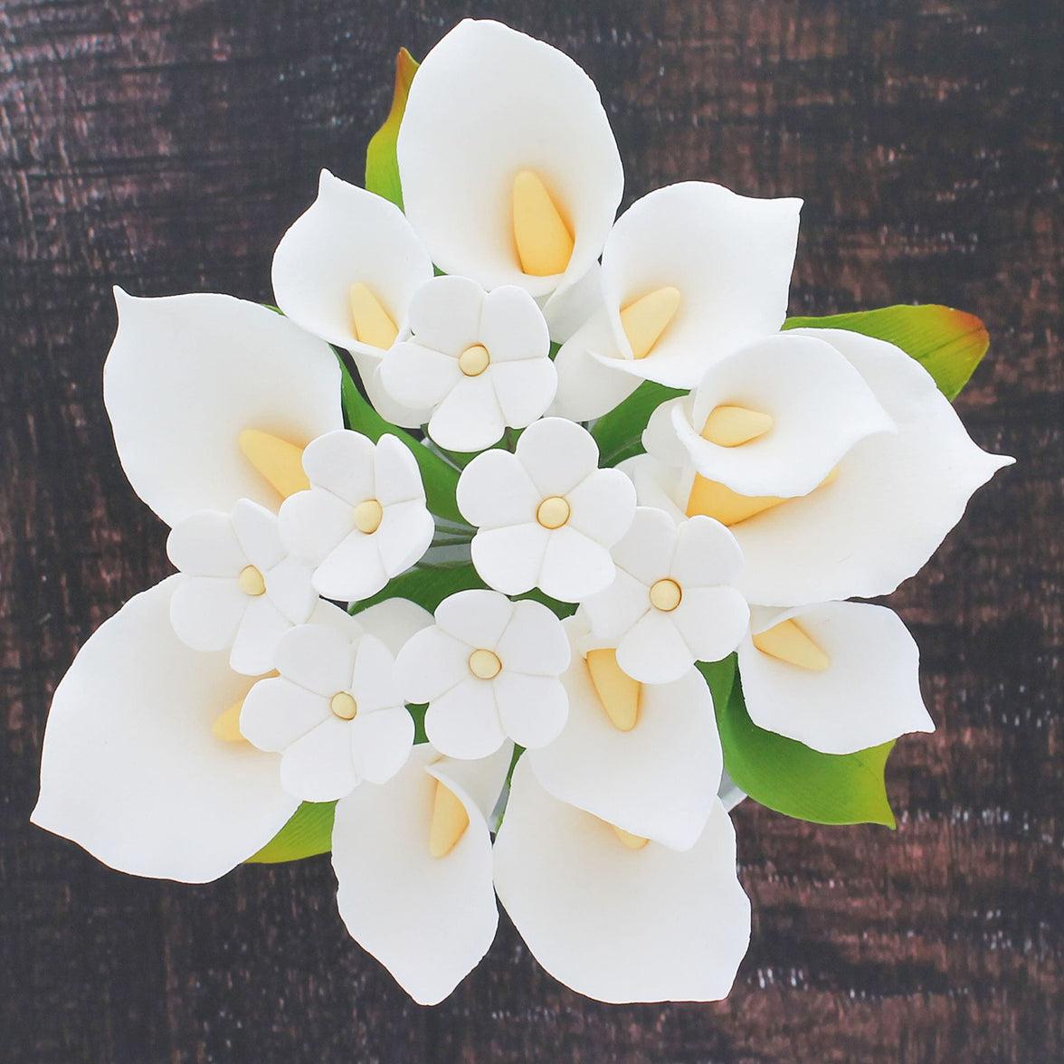 Wedding Cake Topper, White Calla Lily and Blossom Bouquet, by Global Sugar Art