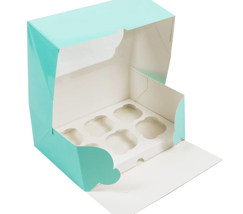 Global Sugar Art Auto-Popup Cupcake Box Muffin Box with Insert and Window, 10 x 7 x 4 Inches