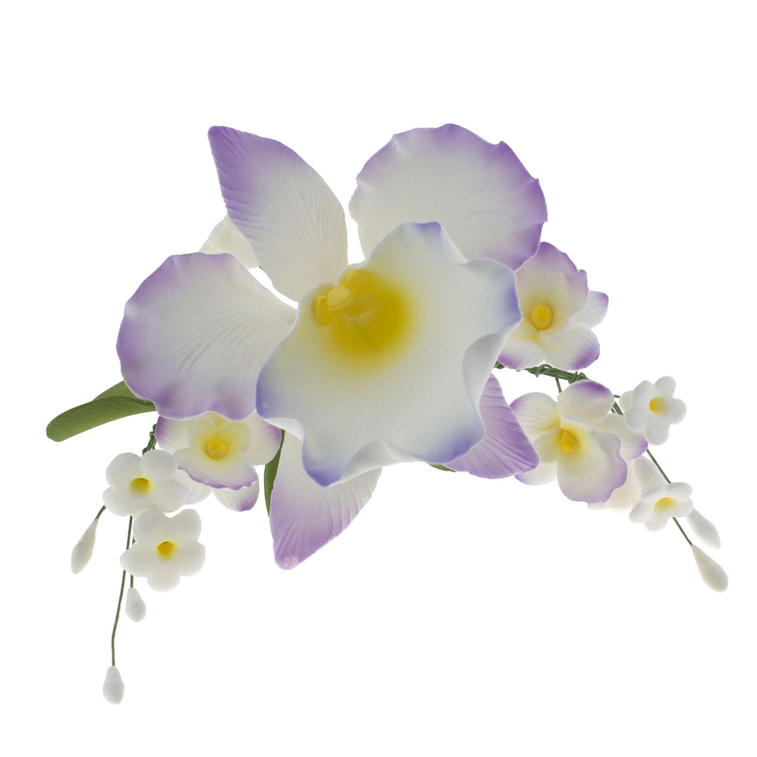 Orchid Sugar Cake Flower Sprays, Violet Cattleya Orchid Spray, by Global Sugar Art