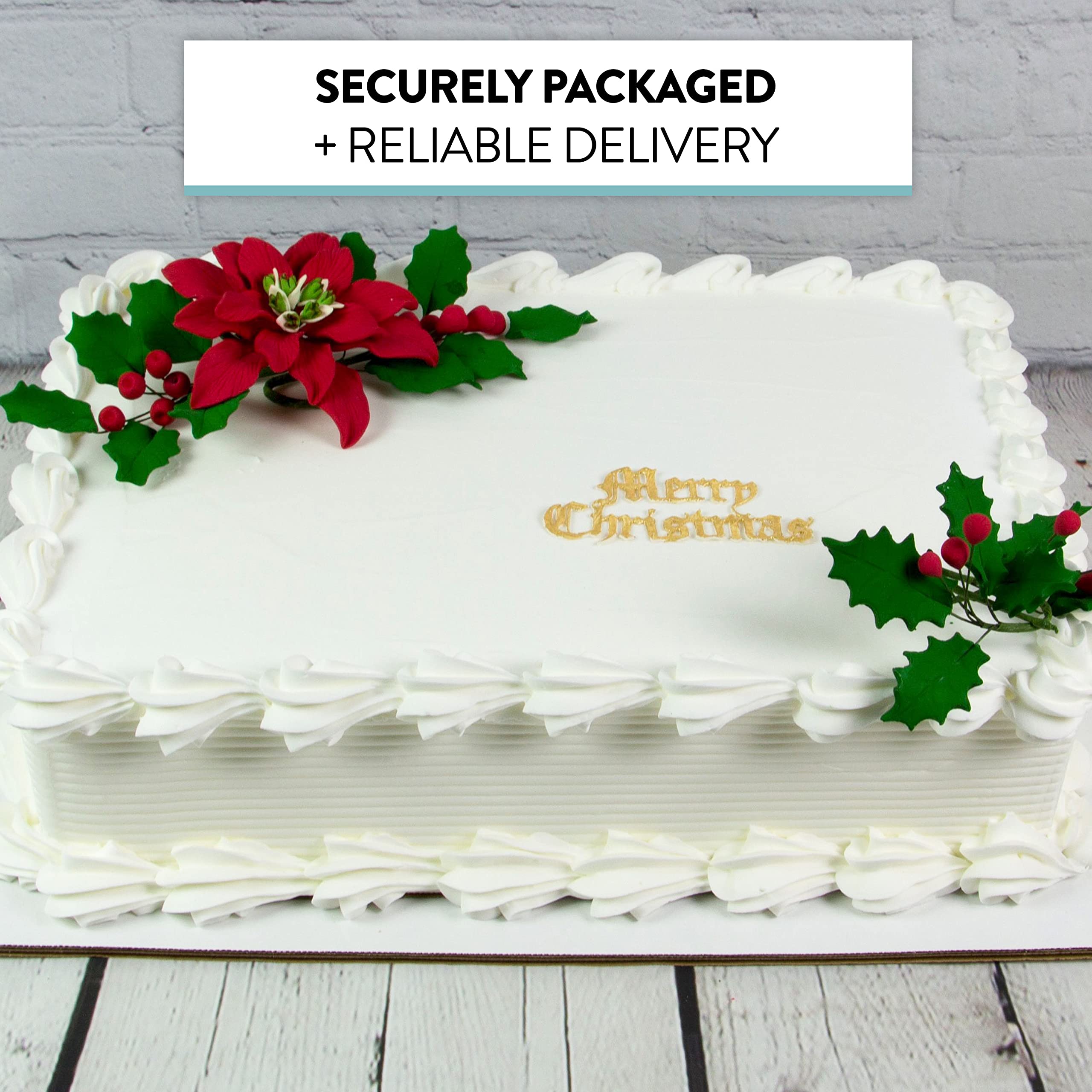 Poinsettia Sugar Flower & Holly Leaf Spray Kit for Cakes, by Global Sugar Art, Large with Berries