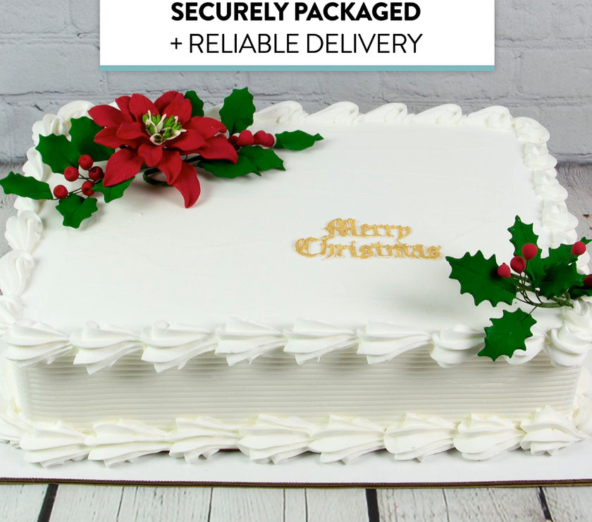 Poinsettia Sugar Flower & Holly Leaf Spray Kit for Cakes, by Global Sugar Art, Large with Berries