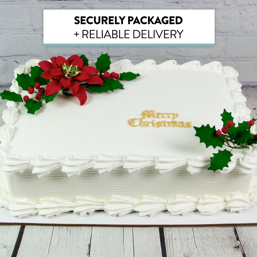Poinsettia Sugar Flower & Holly Leaf Spray Kit for Cakes, by Global Sugar Art, Large with Berries