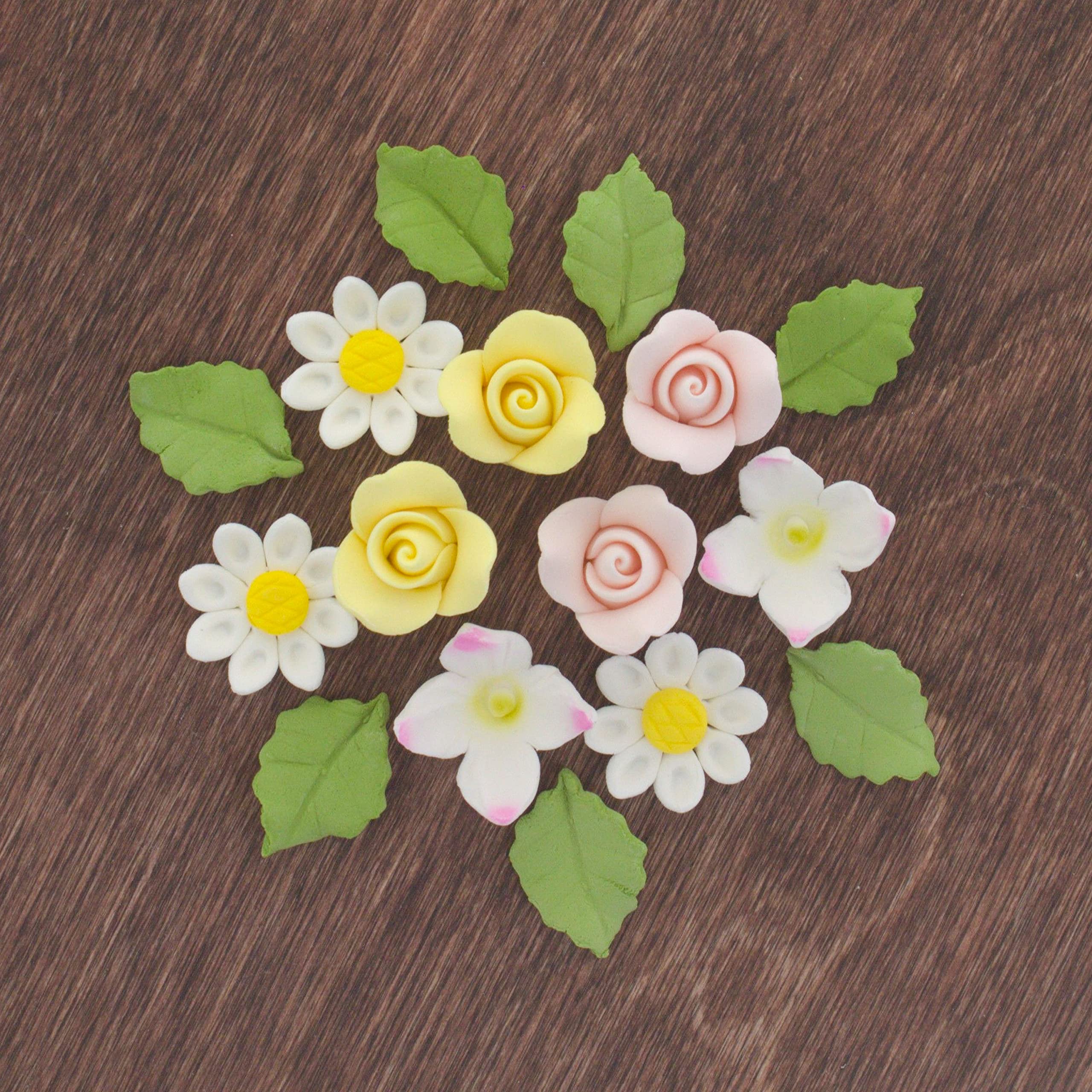 Roses, Blossoms & Leaves Gum Paste Cake Flowers 42 Count Sugar Flowers by Global Sugar Art