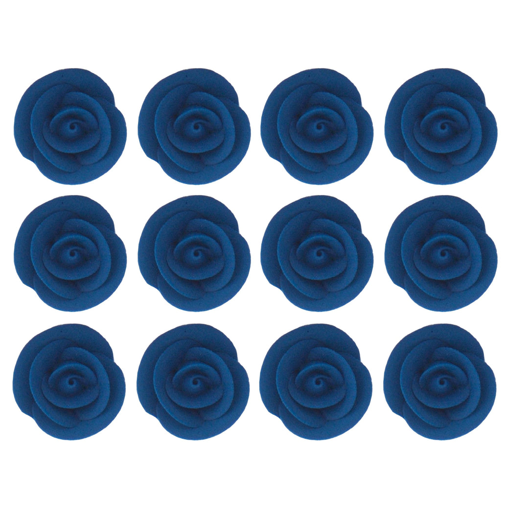 Premium Edible Roses for Cakes and Cupcakes, Sweet Royal Icing Roses, by Global Sugar Art, Royal Blue