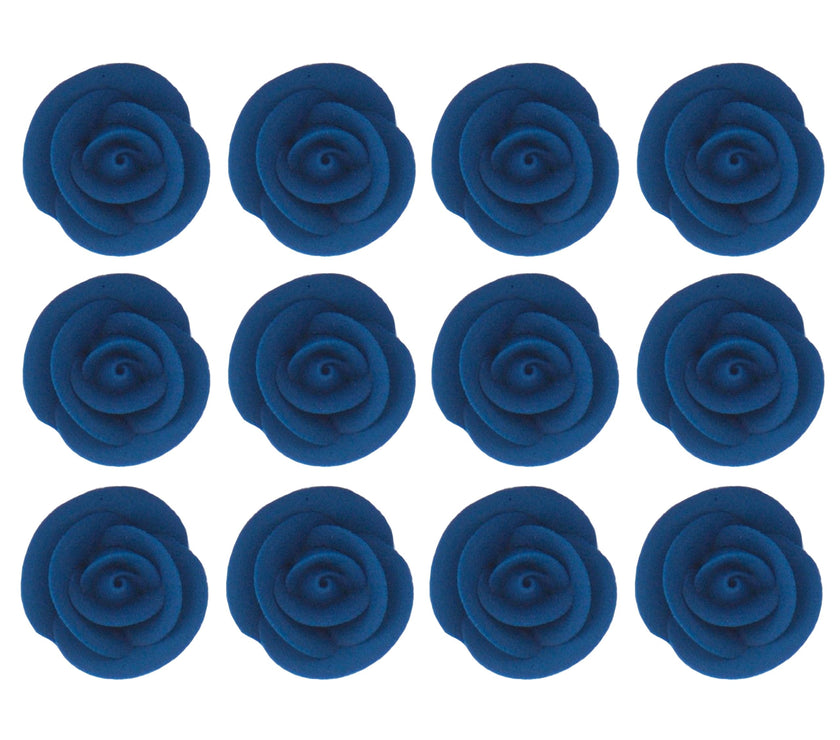 Premium Edible Roses for Cakes and Cupcakes, Sweet Royal Icing Roses, by Global Sugar Art, Royal Blue