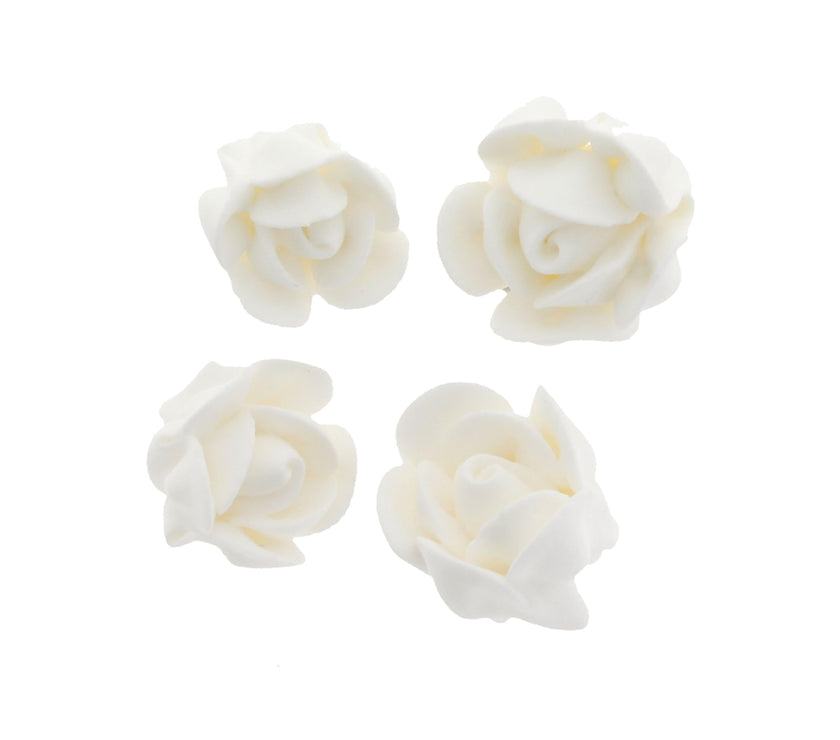 Edible Royal Icing Roses, Two Dozen Roses for Cupcake Decorating, by Global Sugar Art, White Rose Set