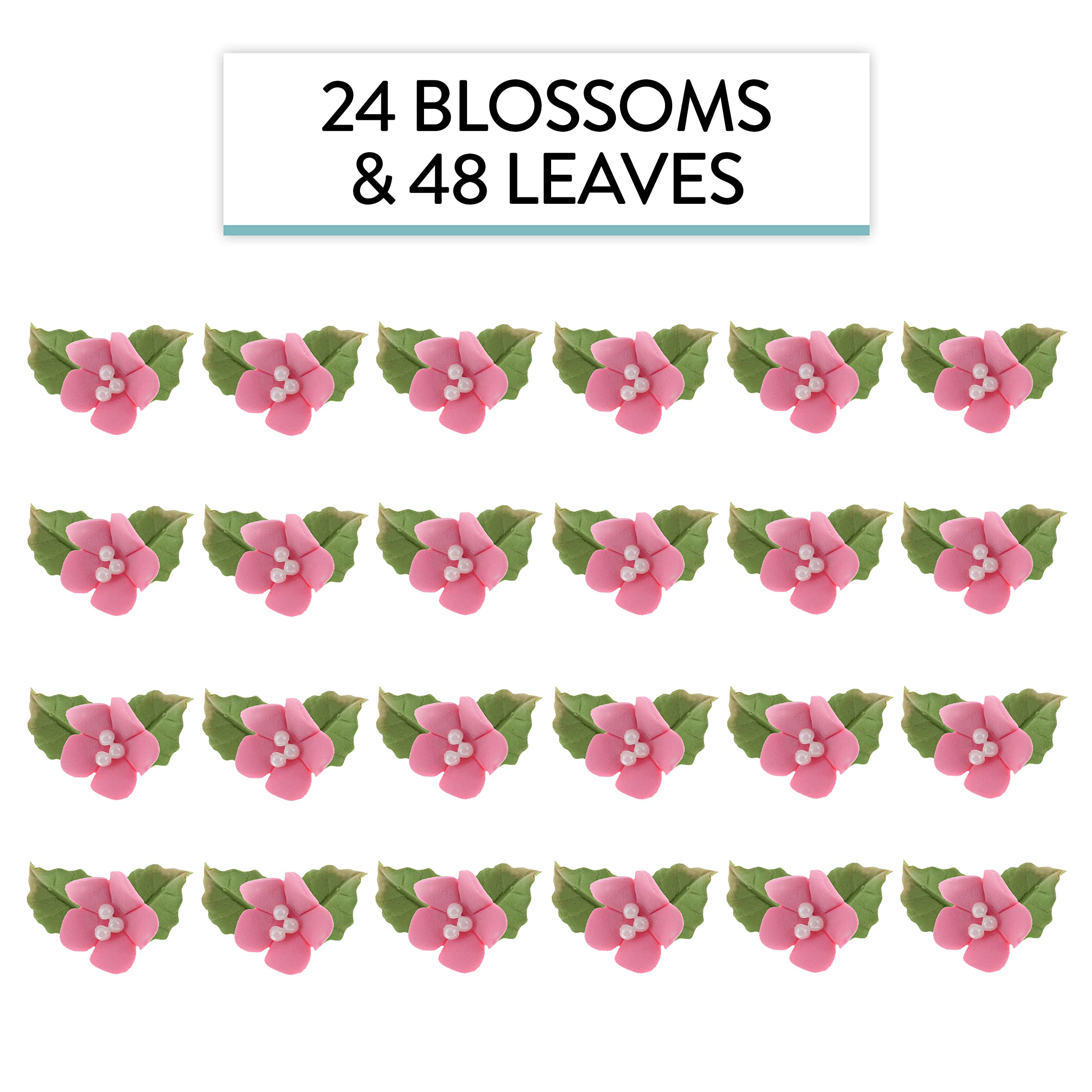 Flower Blossoms with Leaves, Edible Sugar Flowers for Cakes & Cupcakes, by Global Sugar Art, Pink
