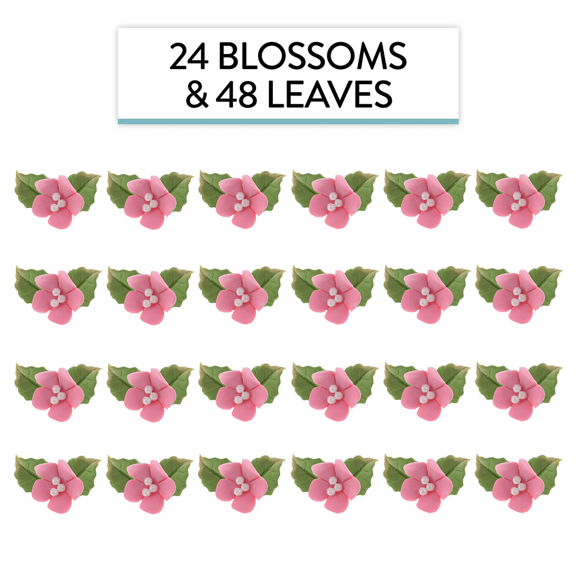 Flower Blossoms with Leaves, Edible Sugar Flowers for Cakes & Cupcakes, by Global Sugar Art, Pink