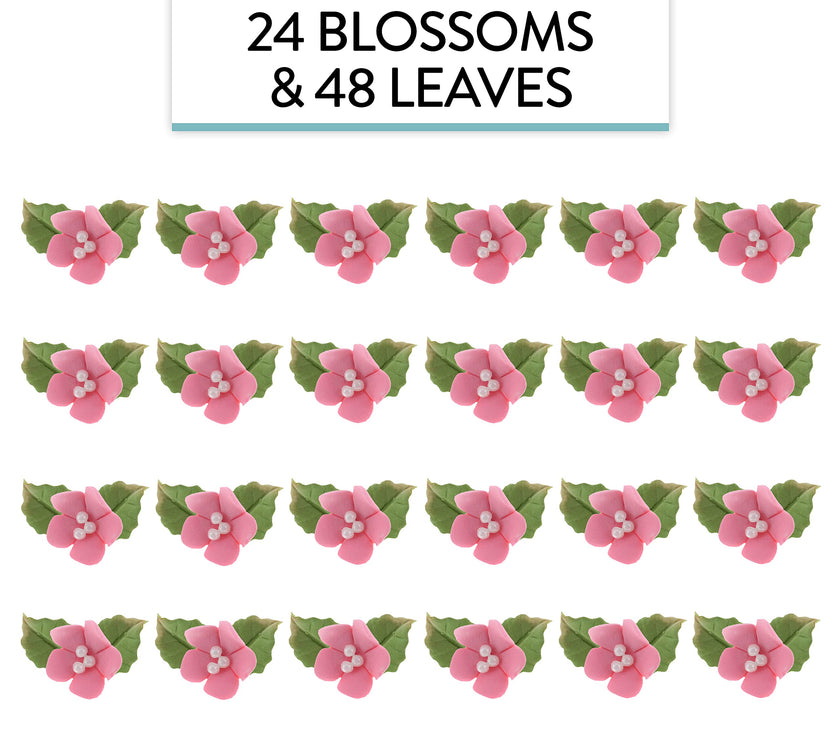 Flower Blossoms with Leaves, Edible Sugar Flowers for Cakes & Cupcakes, by Global Sugar Art, Pink