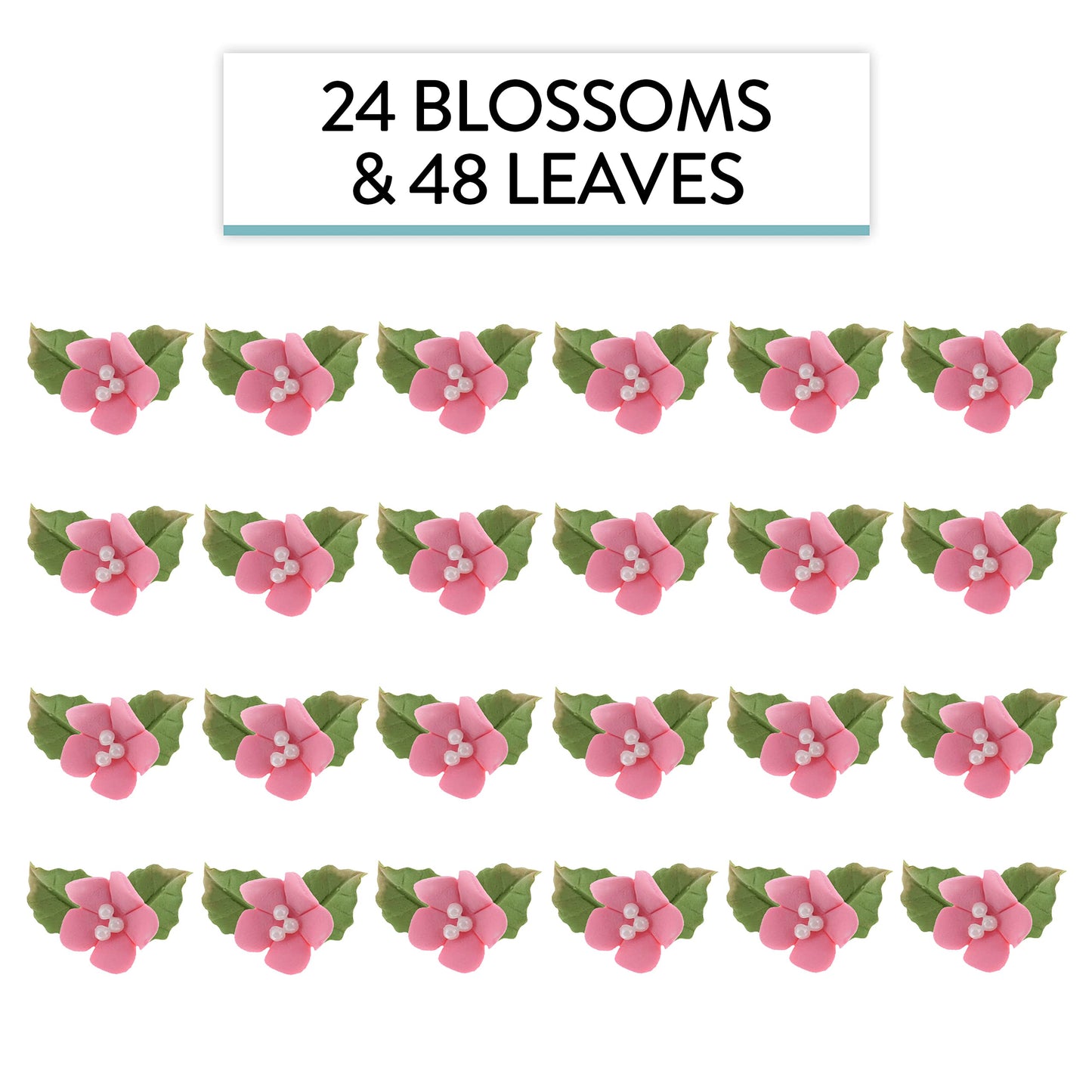 Pink Flower Blossoms with Leaves Kit, 24 Count