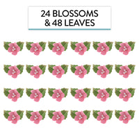 Flower Blossoms with Leaves, Edible Sugar Flowers for Cakes & Cupcakes, by Global Sugar Art, Pink