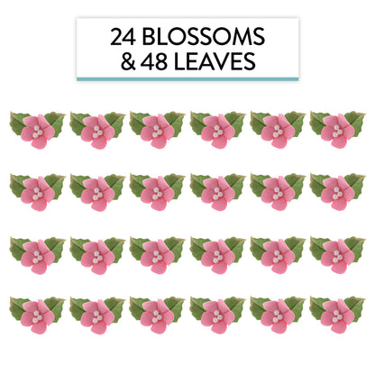 Pink Flower Blossoms with Leaves Kit, 24 Count