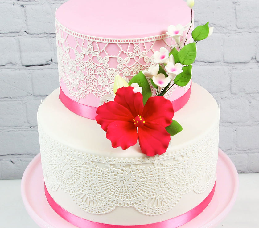 Pink Hawaiian Cake Flower Hibiscus Sugar Flower Topper by Global Sugar Art