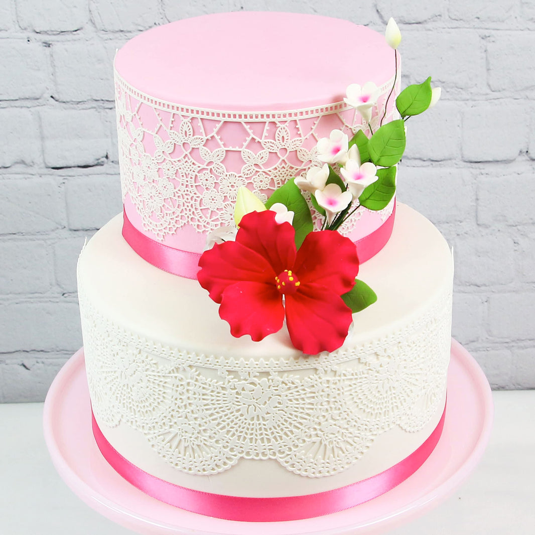Pink Hawaiian Cake Flower Hibiscus Sugar Flower Topper by Global Sugar Art