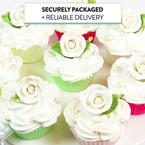 Premium Edible Roses with Leaves, Edible Sugar Cake & Cupcake Flower Kit, by Global Sugar Art, White