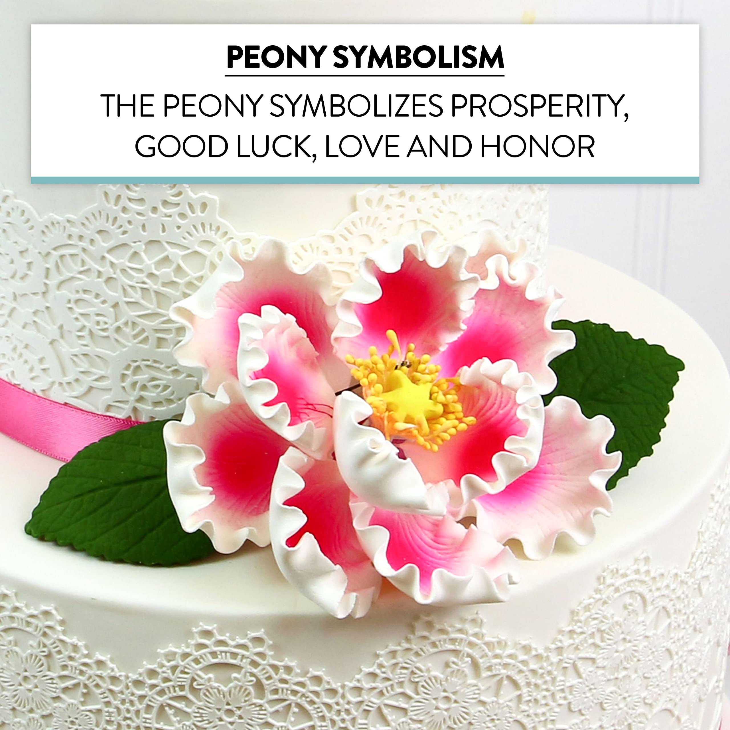 Deluxe Peony Decoration for Cakes, by Global Sugar Art, Pink with White