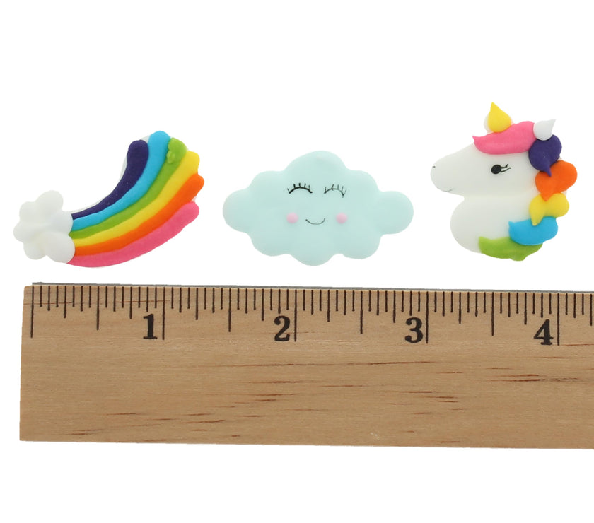 Unicorns, Rainbows & Clouds Edible Kosher Royal Icing Decorations for Cakes, Cupcakes and Cookies, by Global Sugar Art