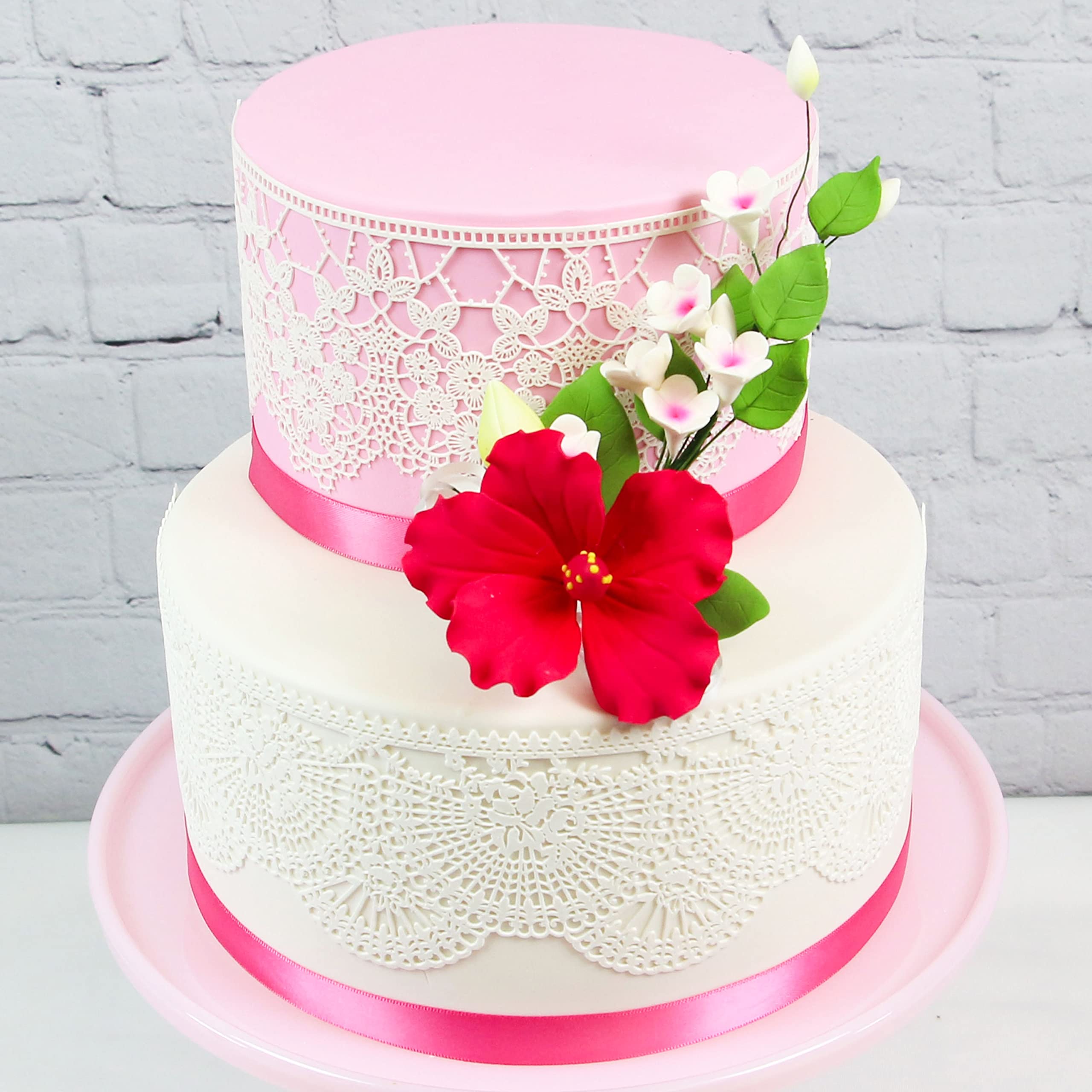 Red Hawaiian Cake Flower Hibiscus Sugar Flower Topper by Global Sugar Art