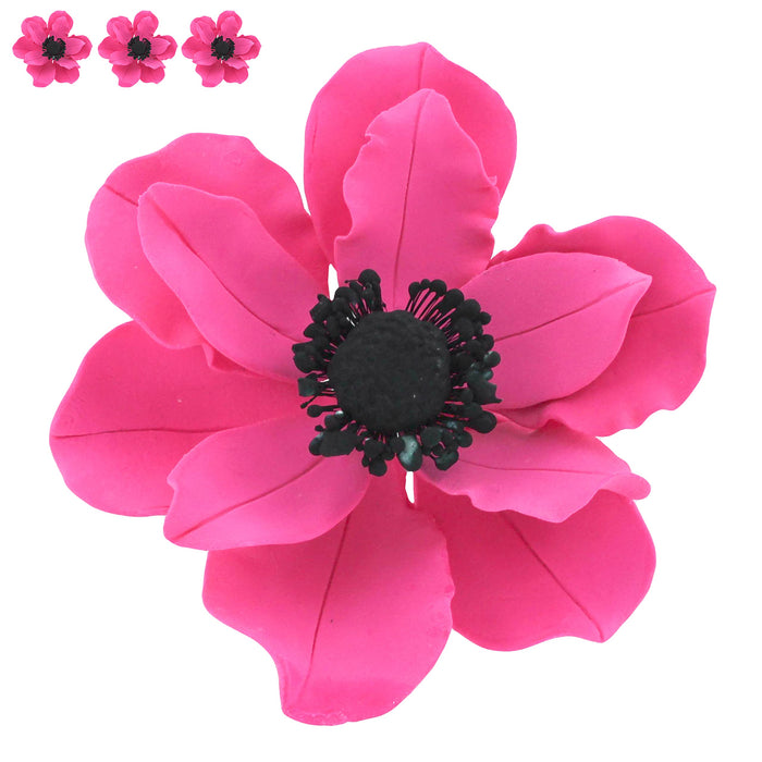 Global Sugar Art Sugar Hot Pink and Black Anemone by Chef Alan Tetreault, 3 Count