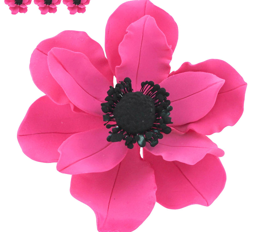 Global Sugar Art Sugar Hot Pink and Black Anemone by Chef Alan Tetreault, 3 Count