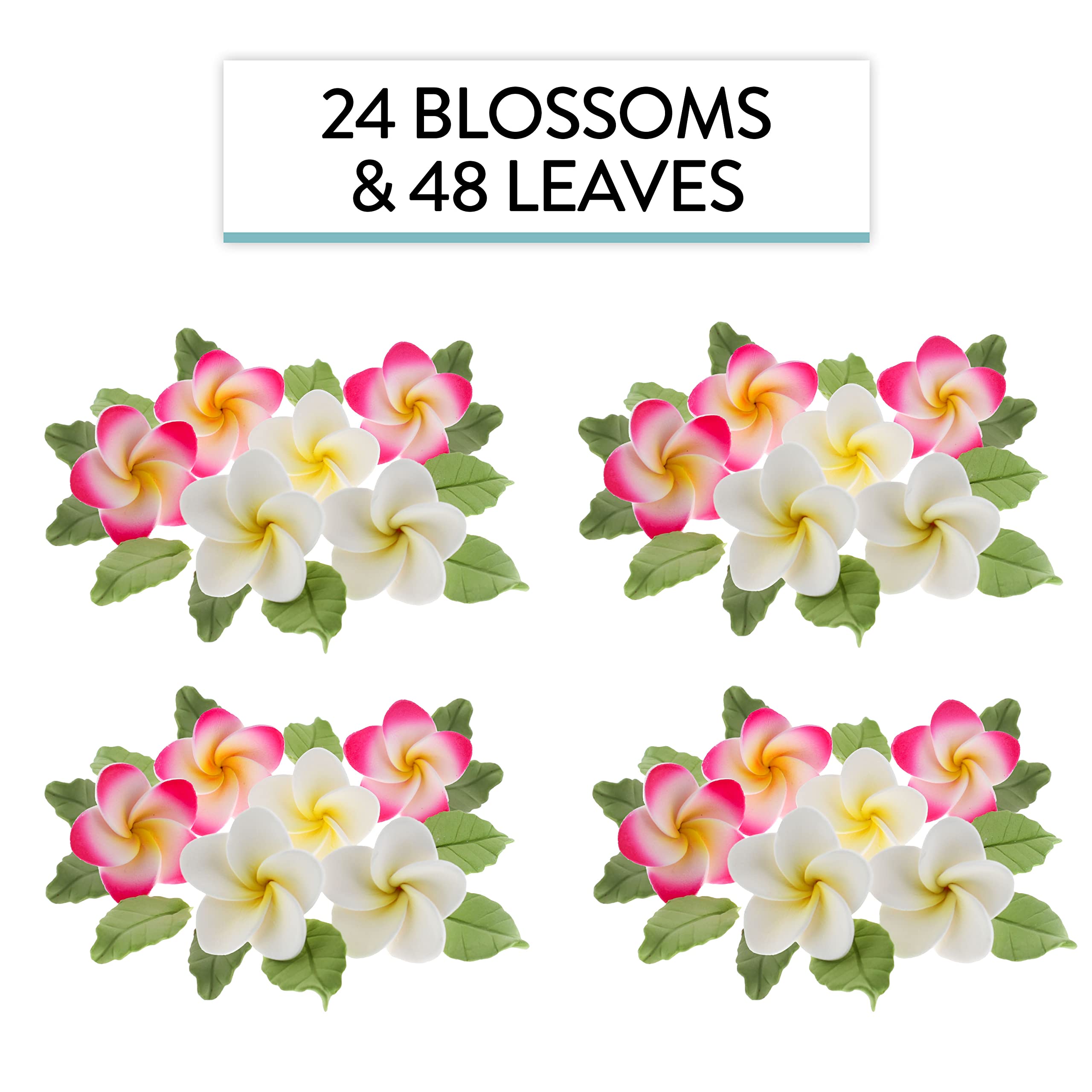 Frangipani with Leaves Gum Paste Cake Flowers 24 Count Sugar Flowers by Global Sugar Art