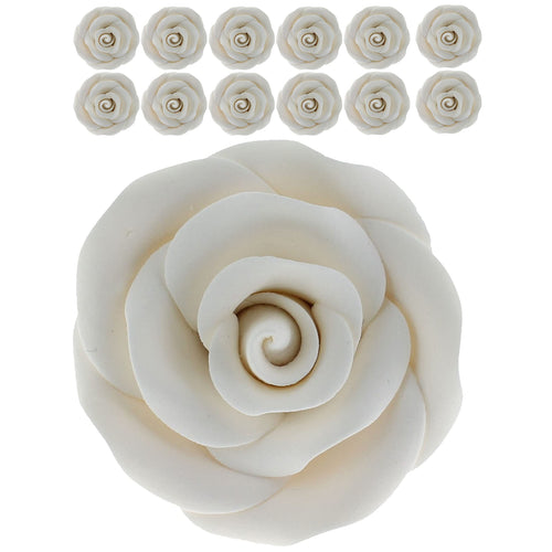 Deluxe White Roses for Cake Decorating, Premium Unwired Sugar Flowers by Global Sugar Art, White, Large