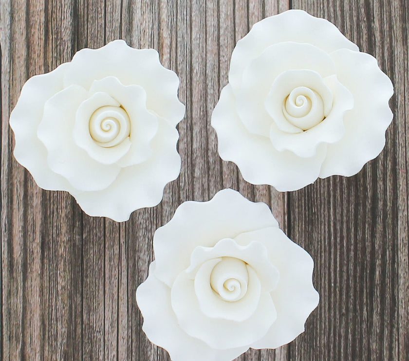 Aussie Roses, White Cake Toppers by Global Sugar Art, White, 8 Count