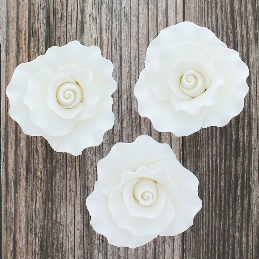 Aussie Roses, White Cake Toppers by Global Sugar Art, White, 8 Count