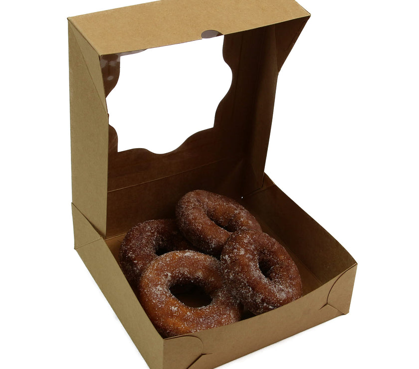 Kraft Pastry Boxes with Windows, Natural Brown, Auto Popup, Sturdy