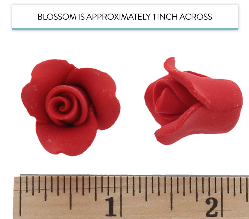 Tiny Rose Sugar Flowers, Edible Cupcake Toppers, Extra Small, by Global Sugar Art, Red