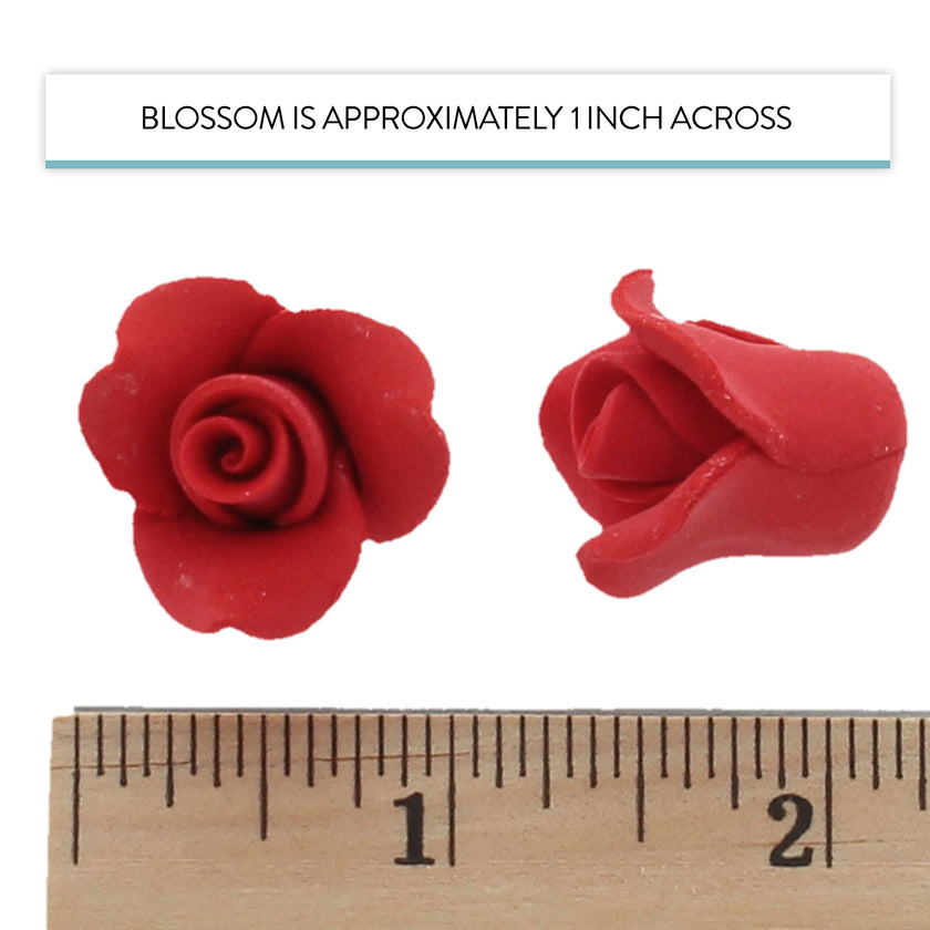 Tiny Rose Sugar Flowers, Edible Cupcake Toppers, Extra Small, by Global Sugar Art, Red