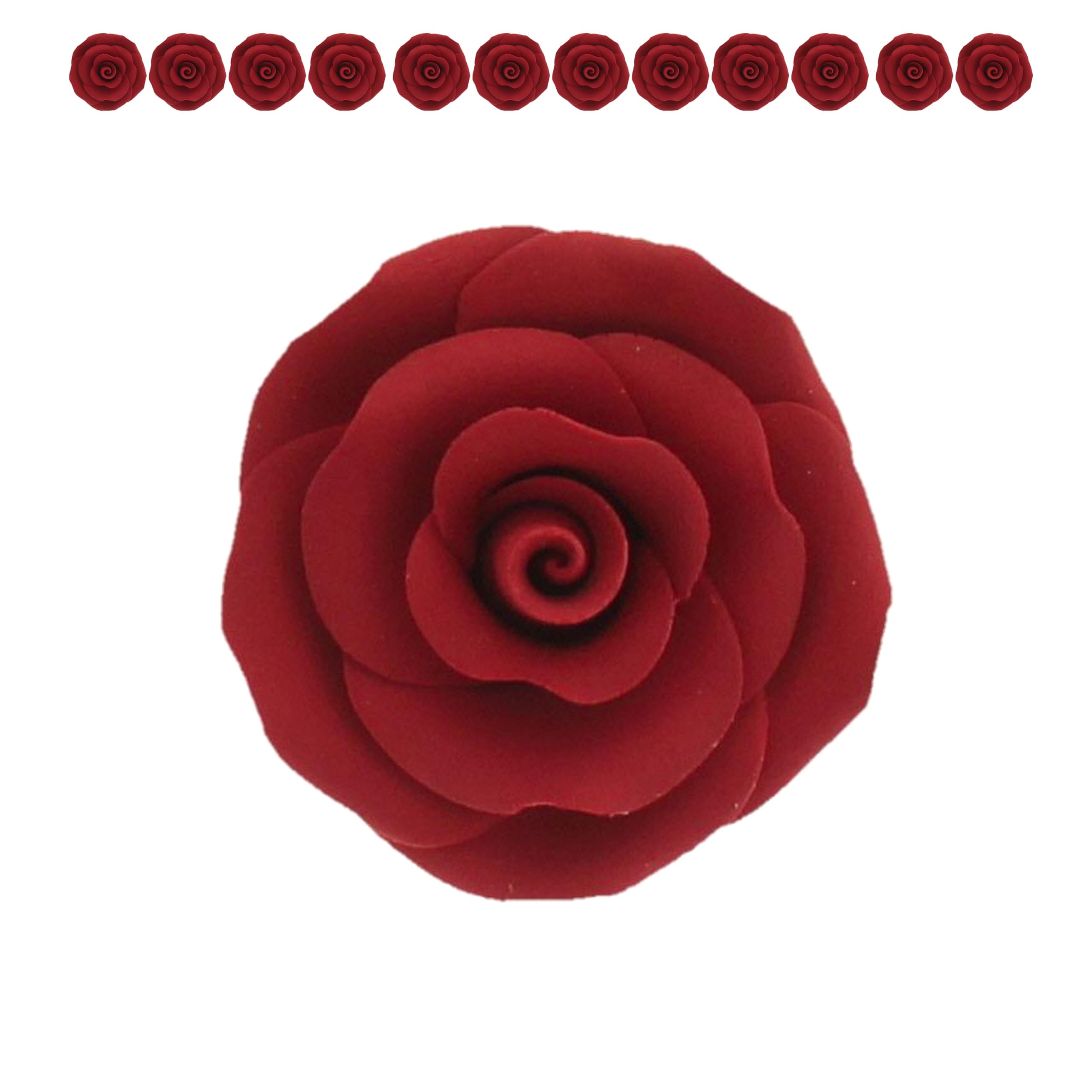 Deluxe Red Roses for Cake Decorating, Premium Unwired Sugar Flowers by Global Sugar Art, Red, Large