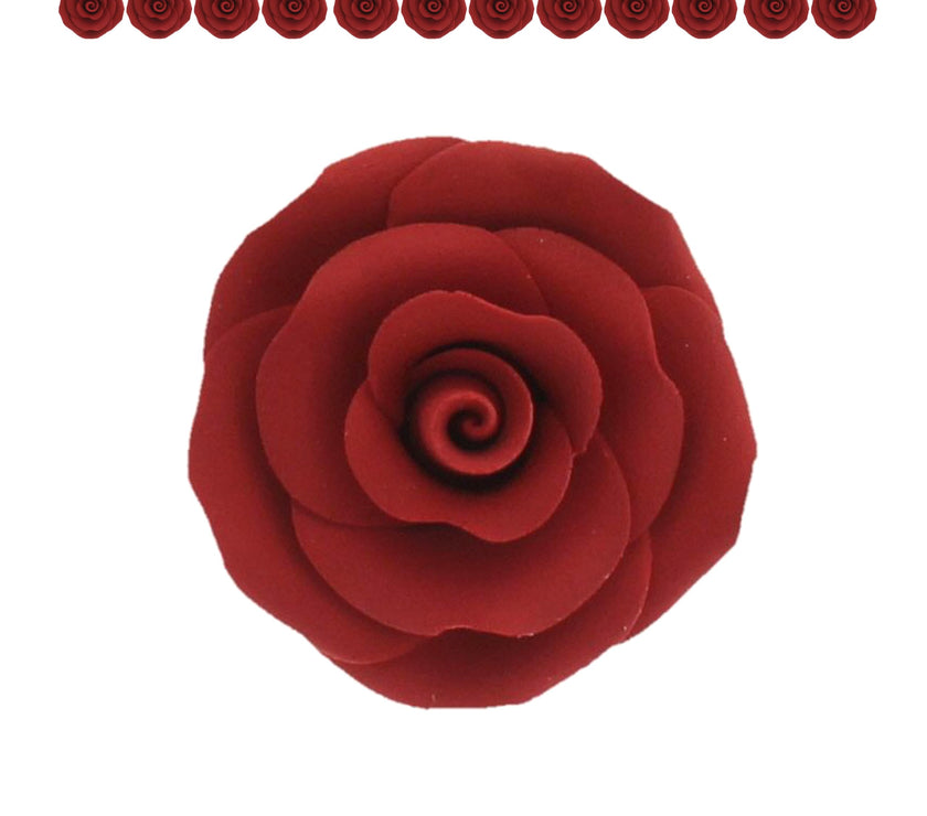 Deluxe Red Roses for Cake Decorating, Premium Unwired Sugar Flowers by Global Sugar Art, Red, Large