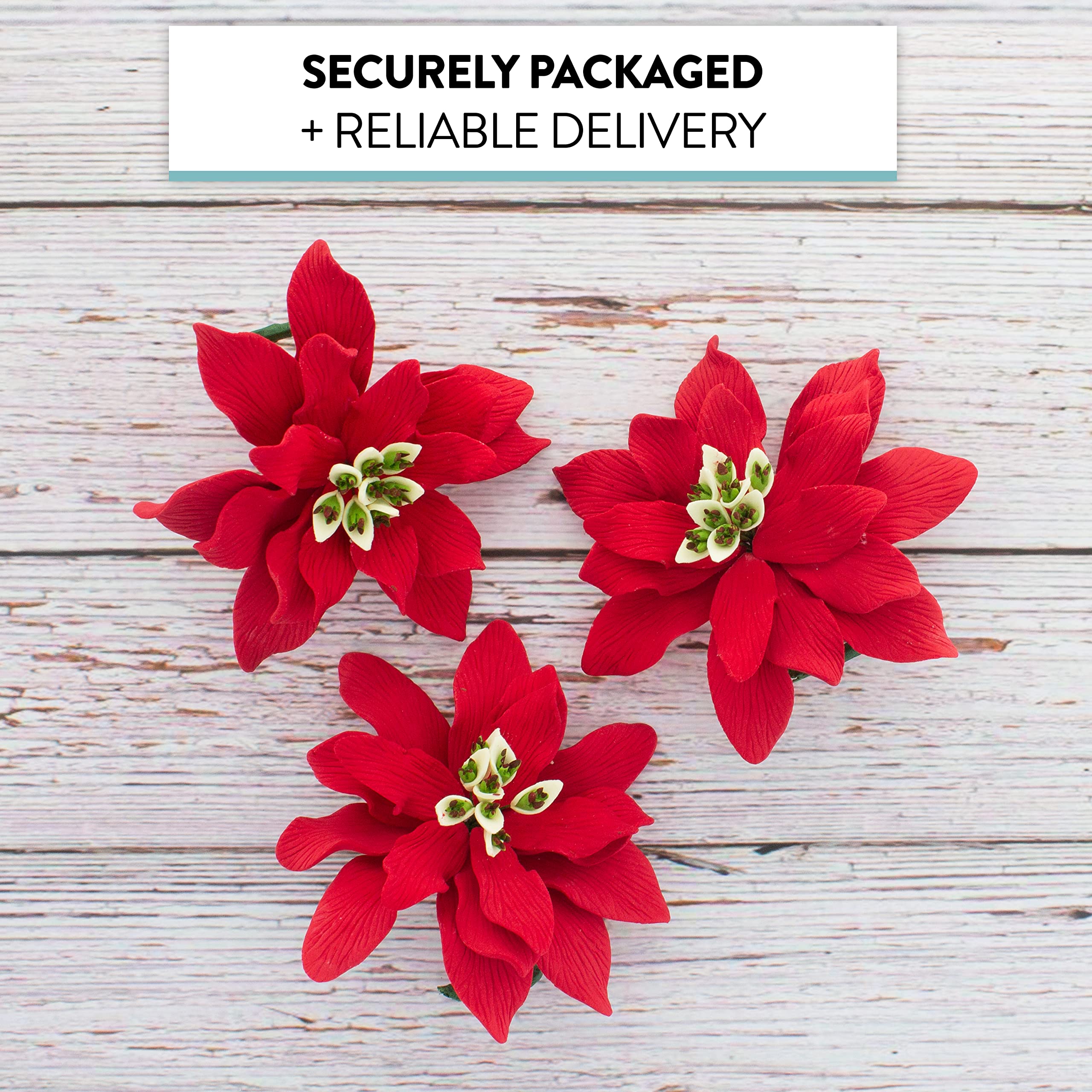 Christmas Poinsettia Sugar Flowers for Cakes, by Global Sugar Art, Large Poinsettia