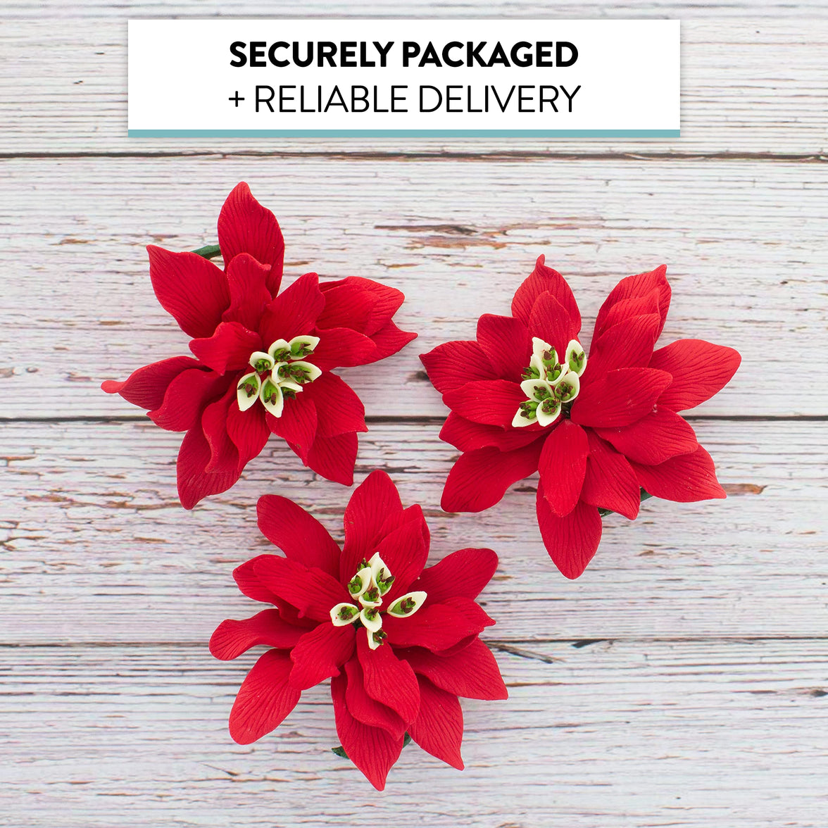 Christmas Poinsettia Sugar Flowers for Cakes, by Global Sugar Art, Large Poinsettia