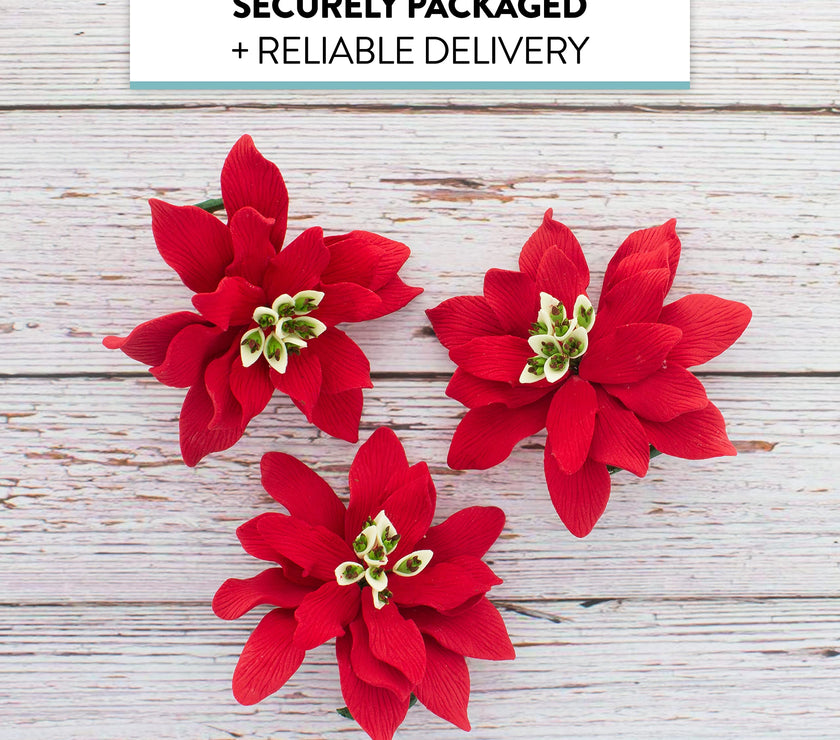 Christmas Poinsettia Sugar Flowers for Cakes, by Global Sugar Art, Large Poinsettia