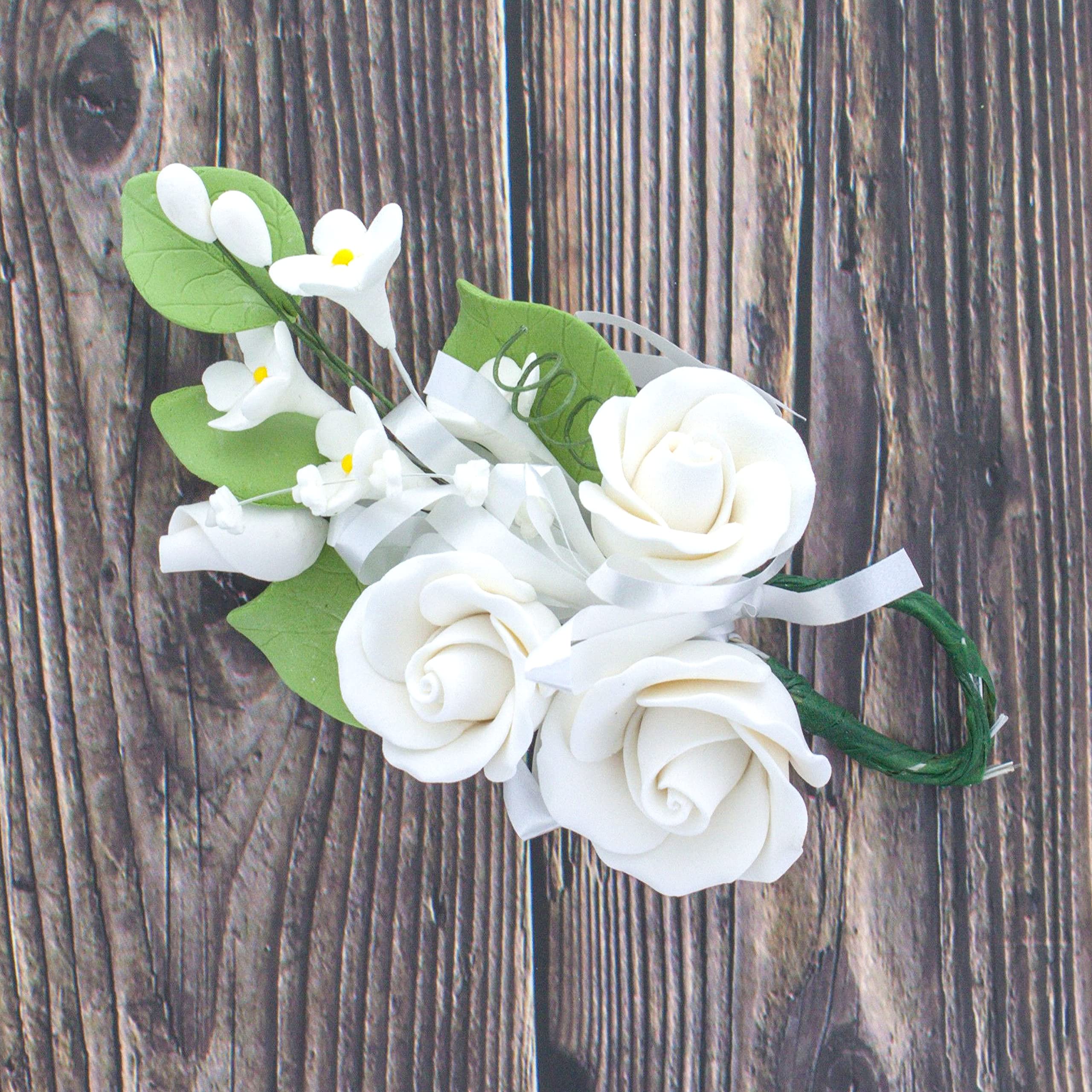 Petite Rose Spray, Sugar Flower Spray for Cakes, by Global Sugar Art, White 2 Count