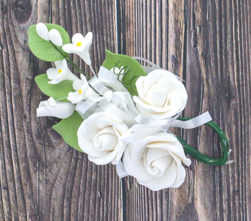 Petite Rose Spray, Sugar Flower Spray for Cakes, by Global Sugar Art, White 2 Count