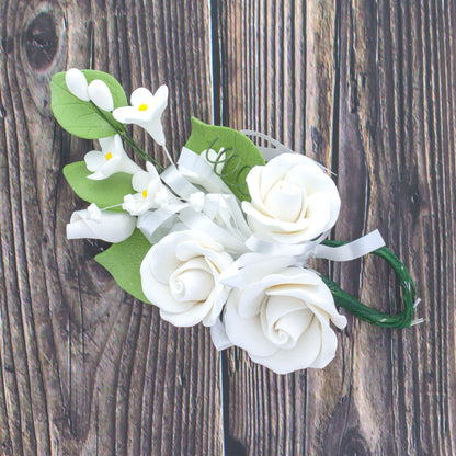 White Petite Rose Spray with Ribbon, 2 Count
