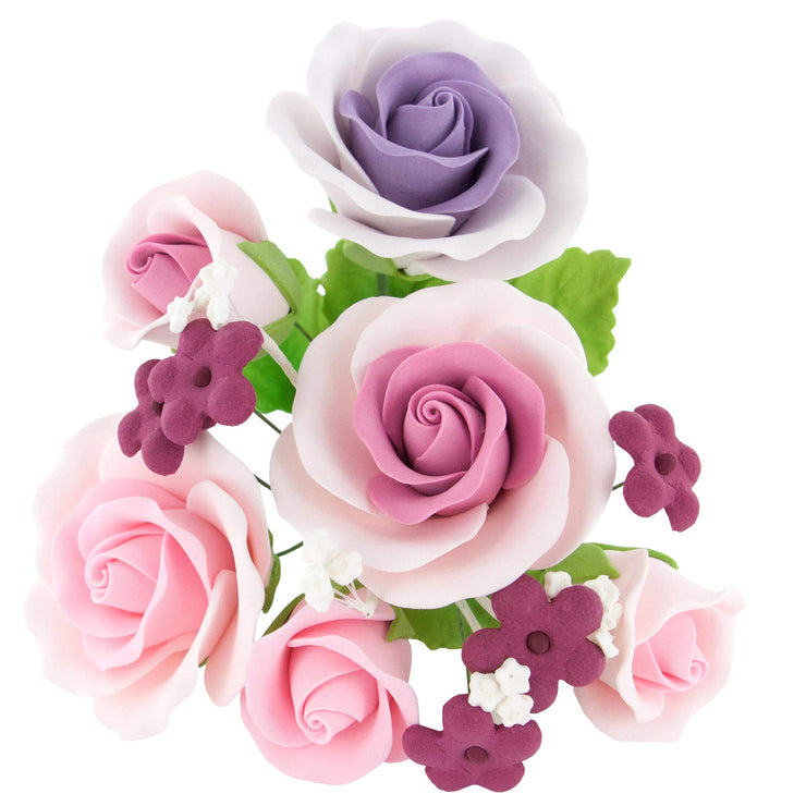 Rose Bouquet Cake Decoration, Elegant Garden Rose Cake Topper, by Global Sugar Art, Pink and Lavender