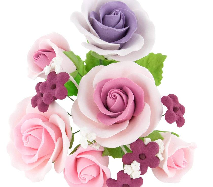 Rose Bouquet Cake Decoration, Elegant Garden Rose Cake Topper, by Global Sugar Art, Pink and Lavender