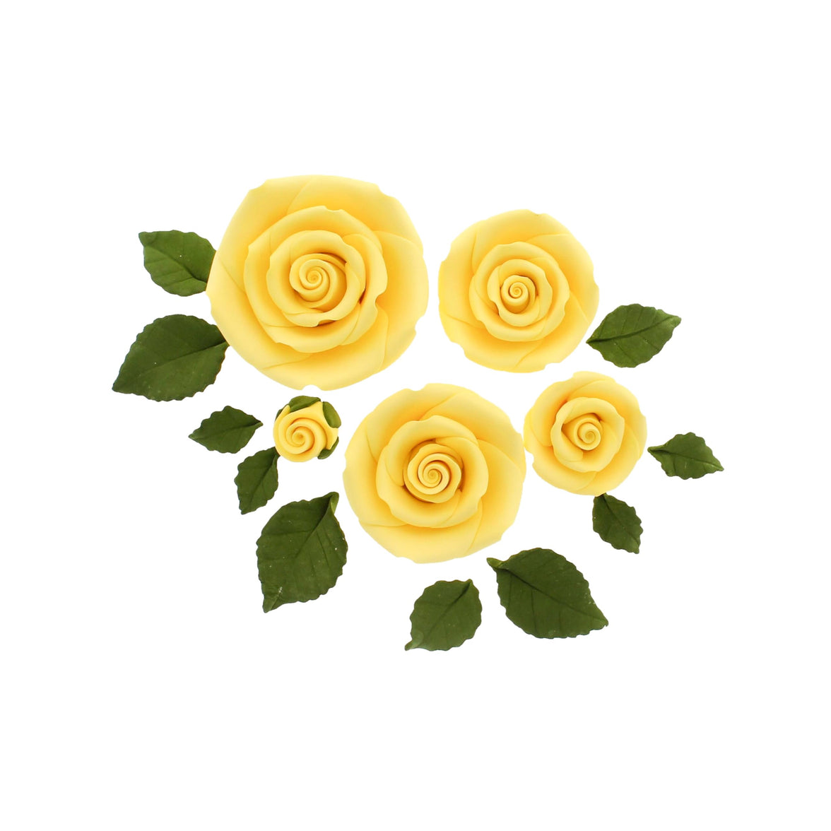 Exquisite Rose & Leaf Kit, Sugar Cake Flowers by Global Sugar Art, Yellow Roses with Leaves, 15-Piece Set