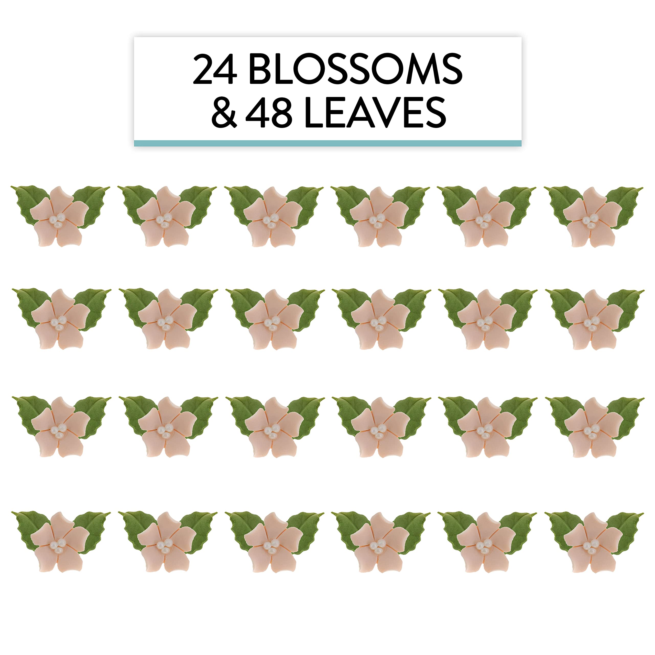 Flower Blossoms with Leaves, Edible Sugar Flowers for Cakes & Cupcakes, by Global Sugar Art, Peach